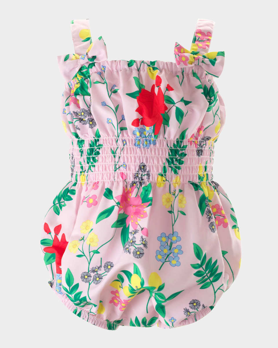 Girl's Botanical Floral Bubble One-Piece Swimsuit, Size 6M-